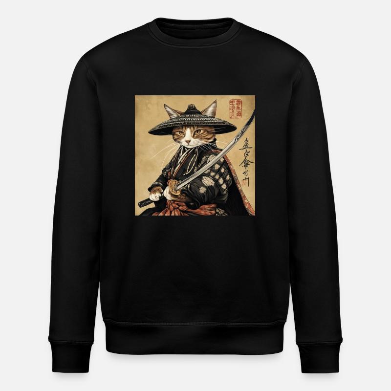 Cat Samurai Japan Ukiyo-E - Stanley/Stella ROLLER Unisex Organic Sweatshirt - black
