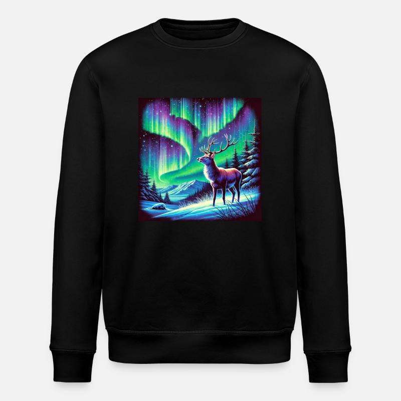 Deer Aurora Borealis - Stanley/Stella ROLLER Unisex Organic Sweatshirt - black