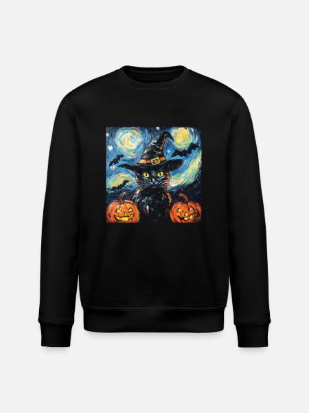 Halloween Black Cat Pumpkin Bat - Stanley/Stella ROLLER Unisex Organic Sweatshirt - black