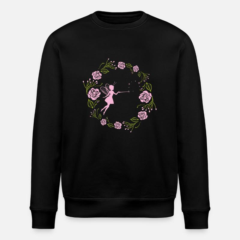 Couronne florale décorative avec des roses roses et une fée - Sweat bio ROLLER Stanley/Stella Unisexe - noir