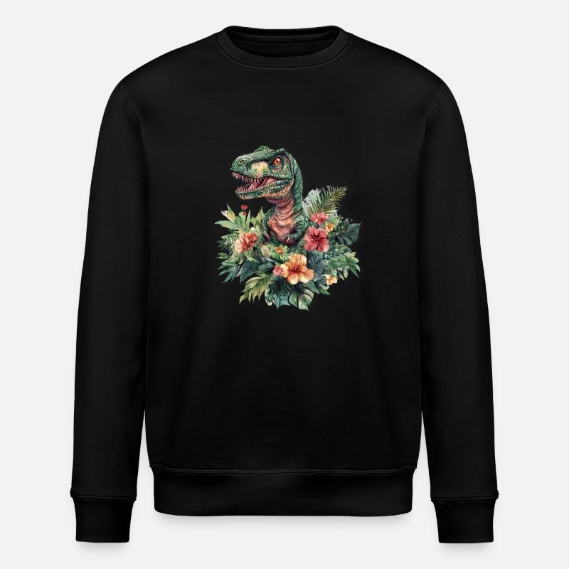 T-Rex between flowers - Stanley/Stella ROLLER Unisex Organic Sweatshirt - black
