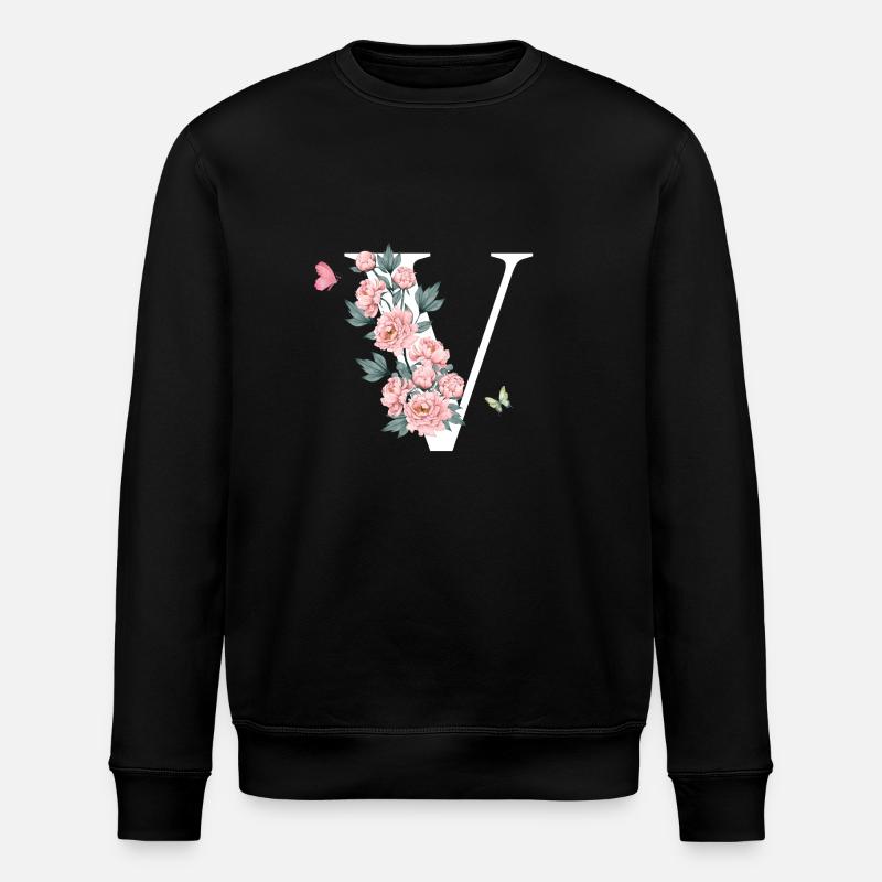 Lettre v fleurs rose - Sweat bio ROLLER Stanley/Stella Unisexe - noir