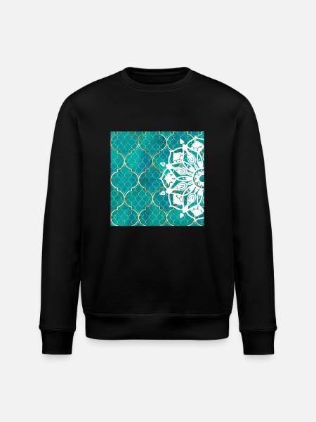 Teal Mandala Moroccan Art - Stanley/Stella ROLLER Unisex Organic Sweatshirt - black