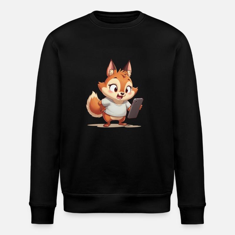 Fox with mobile phone - Stanley/Stella ROLLER Unisex Organic Sweatshirt - black