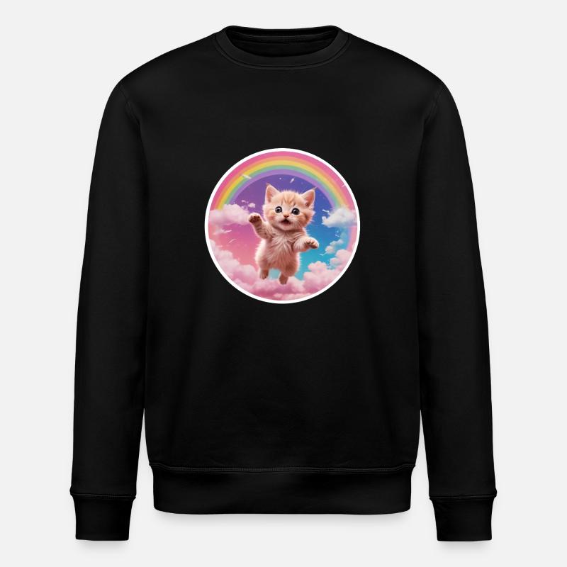 Pink Kitten Rainbow 1 - Stanley/Stella ROLLER Unisex Organic Sweatshirt - black