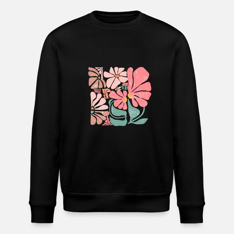 Groovy Retro Pink Blumen - Stanley/Stella Unisex Bio-Sweatshirt ROLLER - Schwarz