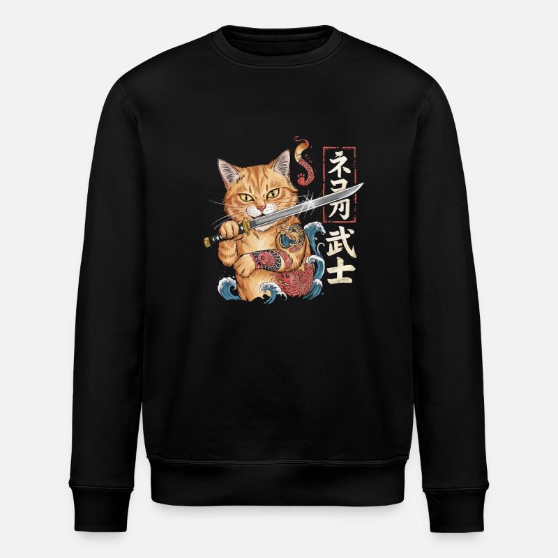 Samurai Cat - Stanley/Stella ROLLER Unisex Organic Sweatshirt - black