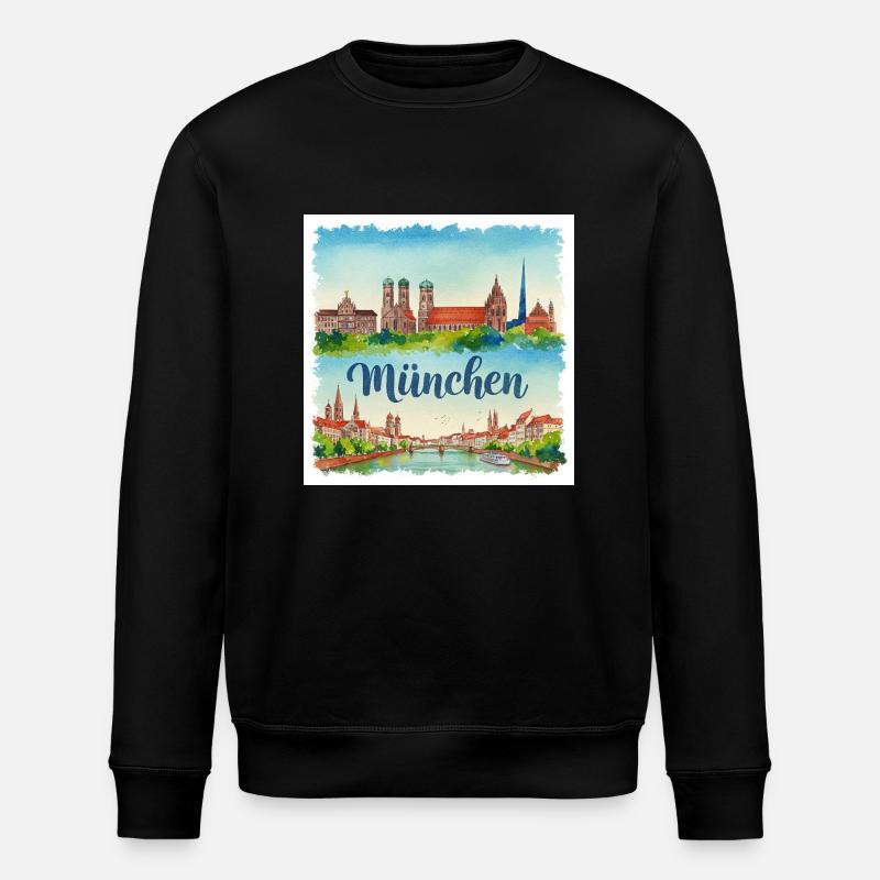 München Aquarell - Stanley/Stella Unisex Bio-Sweatshirt ROLLER - Schwarz