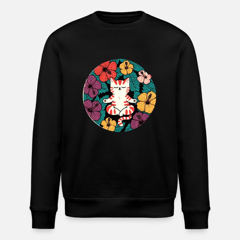 Zen Hibiscus Cat - Stanley/Stella ROLLER Unisex Organic Sweatshirt - black