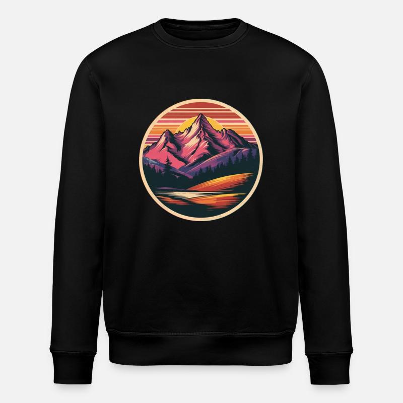 Retro Mountains Landscape - Stanley/Stella ROLLER Unisex Organic Sweatshirt - black