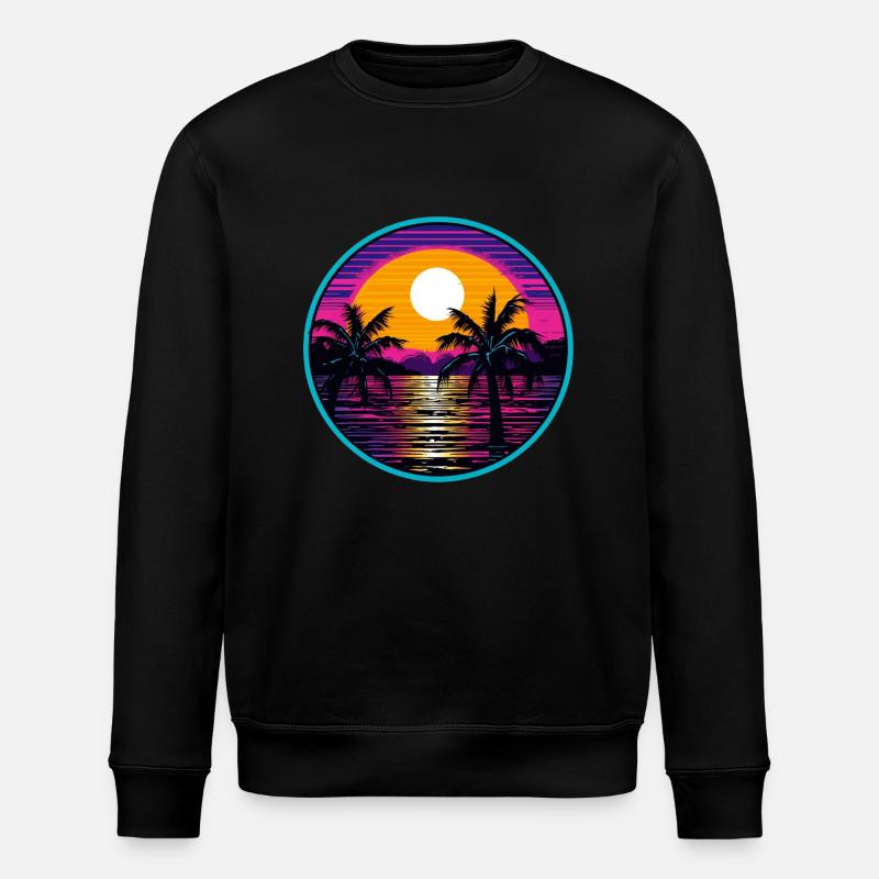 Synthwave Océan - Sweat bio ROLLER Stanley/Stella Unisexe - noir