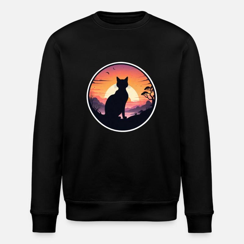 Cat, Landscape & Sunset - Stanley/Stella ROLLER Unisex Organic Sweatshirt - black