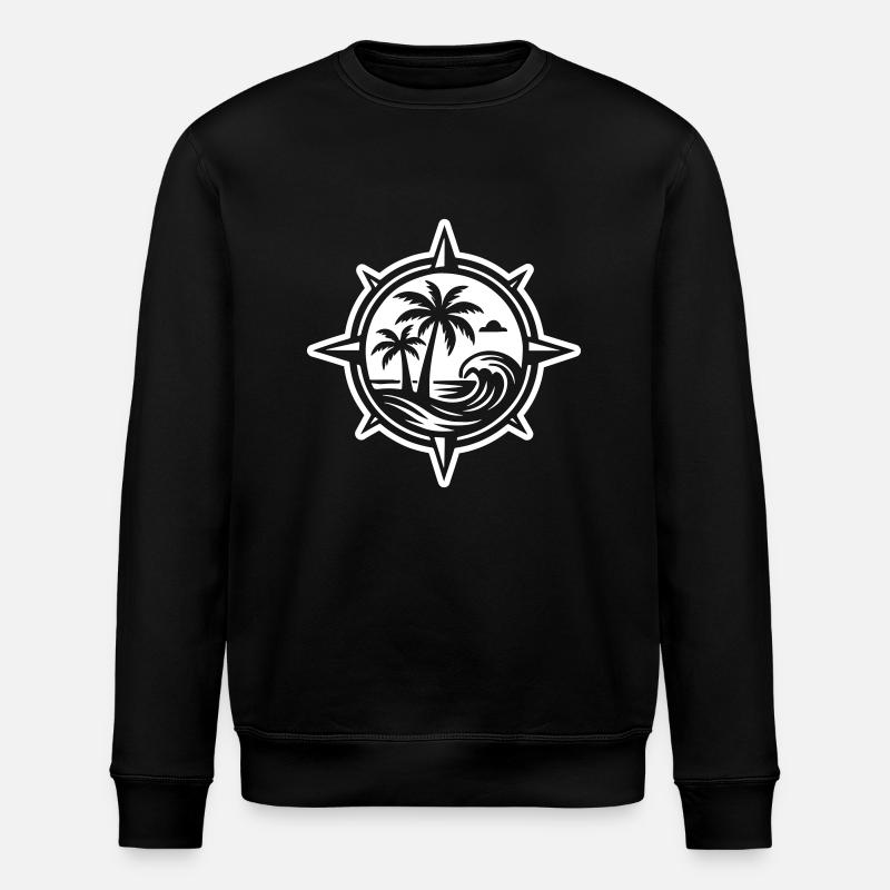 Compass Palm Trees Beach - Stanley/Stella ROLLER Unisex Organic Sweatshirt - black