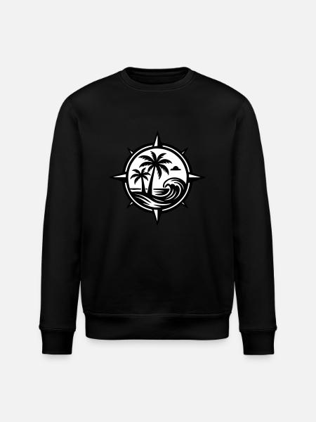 Compass Palm Trees Ocean - Stanley/Stella ROLLER Unisex Organic Sweatshirt - black