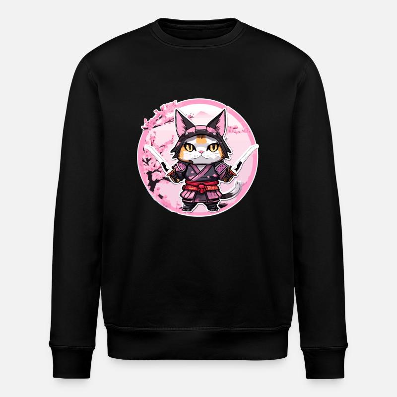 Samurai Katze & Kirschblüten #1 - Stanley/Stella Unisex Bio-Sweatshirt ROLLER - Schwarz