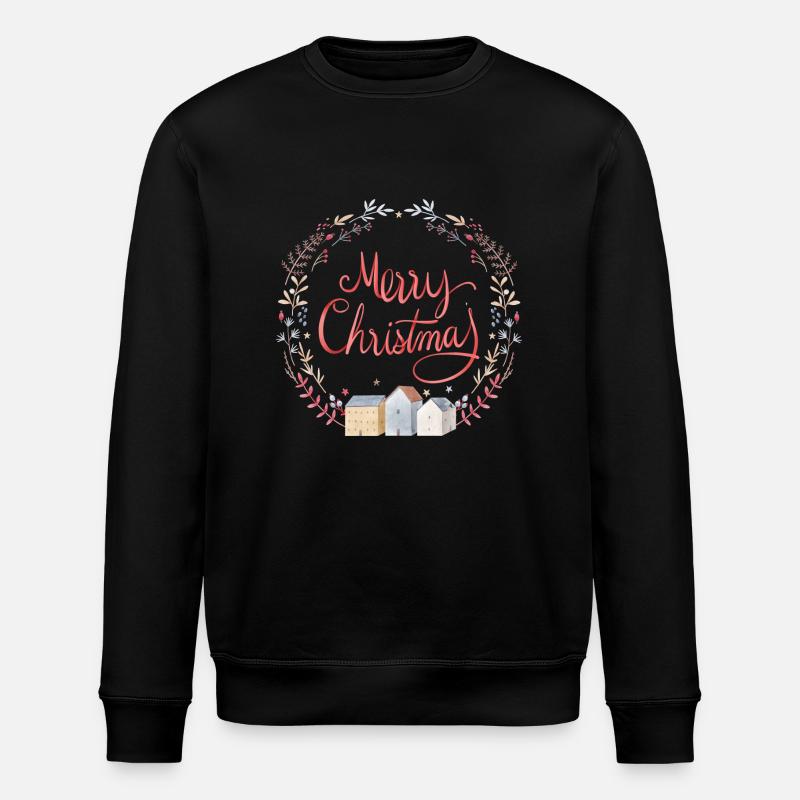 Merry Christmas Wreath - Stanley/Stella ROLLER Unisex Organic Sweatshirt - black