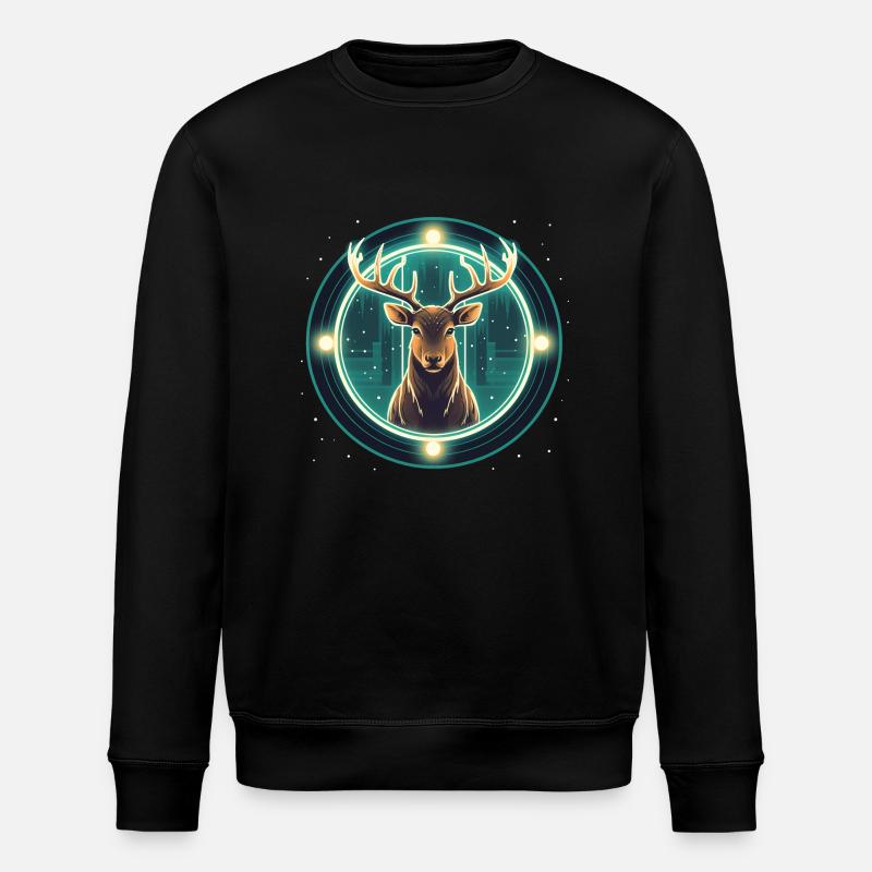 Hirsch im Weihnachtsschmuck, Liebeshirsche - Stanley/Stella Unisex Bio-Sweatshirt ROLLER - Schwarz