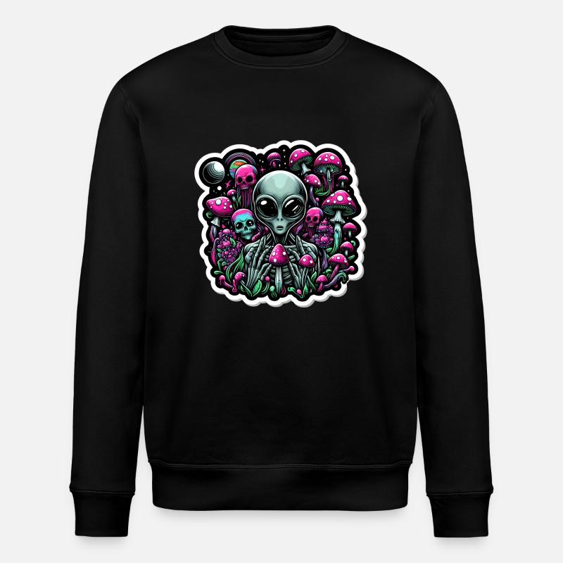 Psychedelic Alien with Mushrooms - Stanley/Stella ROLLER Unisex Organic Sweatshirt - black