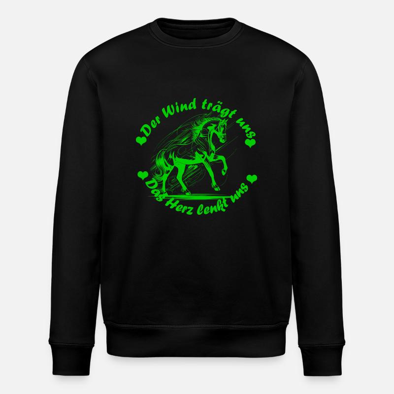 Pferd Herz Wind hell gruen - Stanley/Stella Unisex Bio-Sweatshirt ROLLER - Schwarz