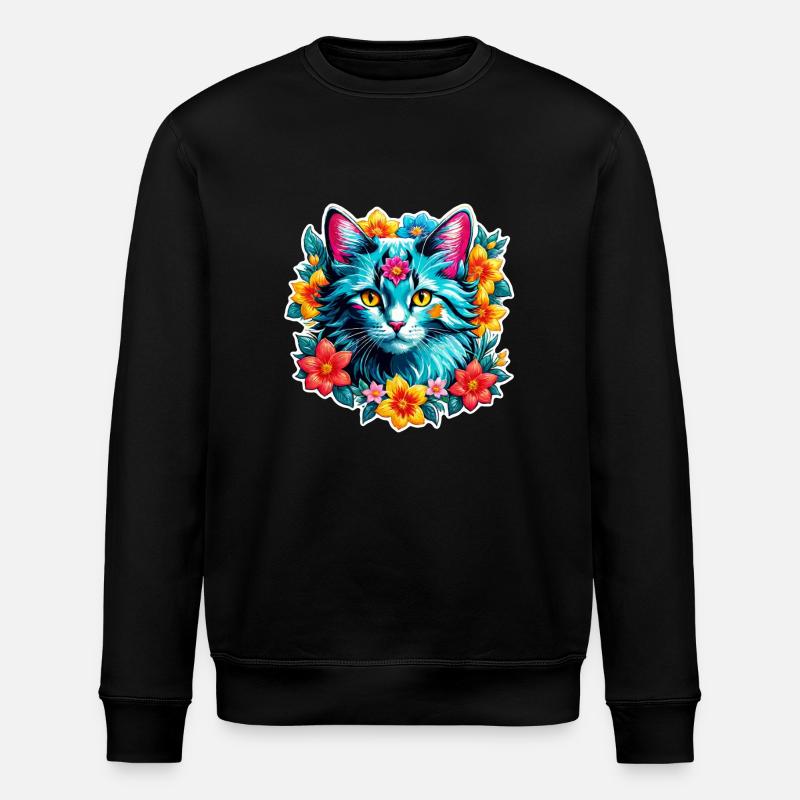 chat et fleur aquarelle - Sweat bio ROLLER Stanley/Stella Unisexe - noir