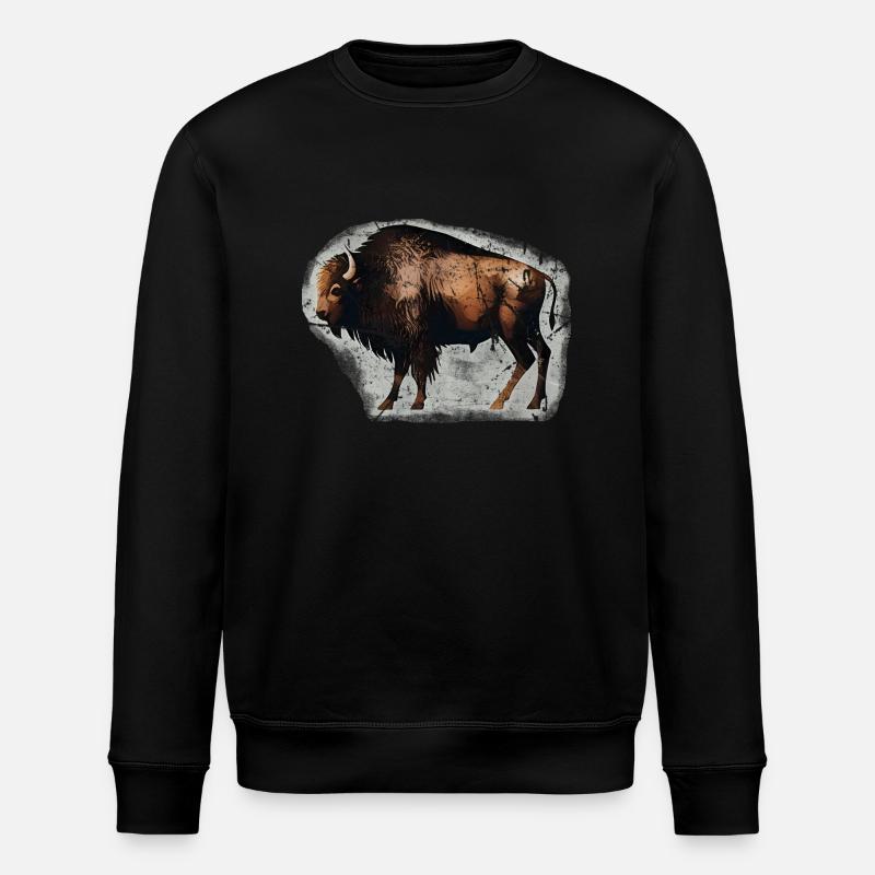Bison Buffalo Bison Cave Painting - Stanley/Stella ROLLER Unisex Organic Sweatshirt - black