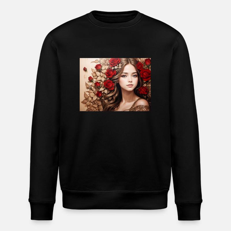 Mädchen mit roter Rose - Stanley/Stella Unisex Bio-Sweatshirt ROLLER - Schwarz