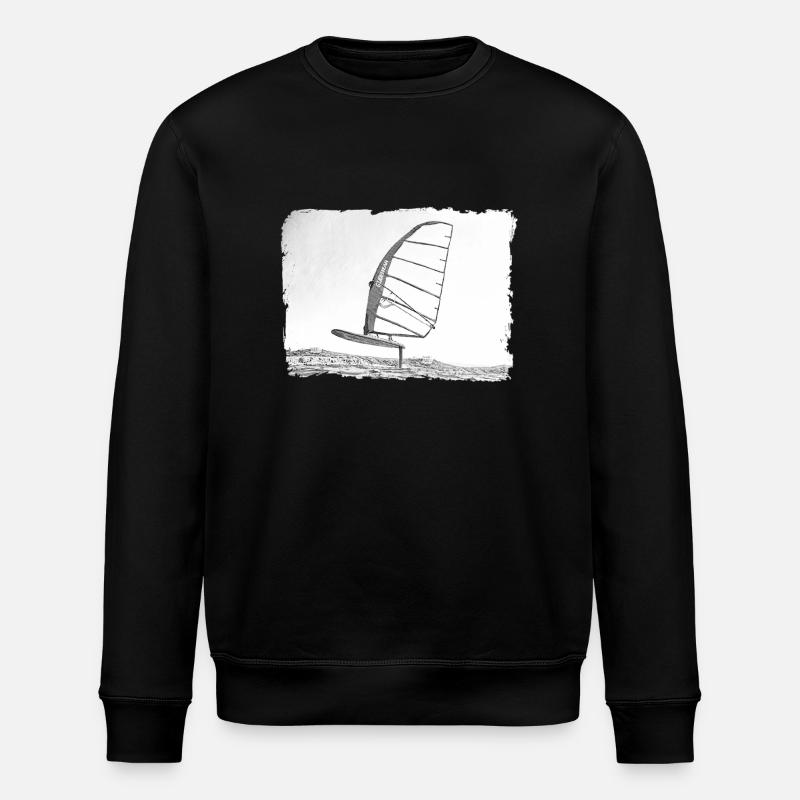 Windsurf Foil / Foiling Hand-Drawing Sketch - Stanley/Stella ROLLER Unisex Organic Sweatshirt - black