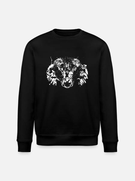wolf,white,illustration,portrait,front - Stanley/Stella ROLLER Unisex Organic Sweatshirt - black