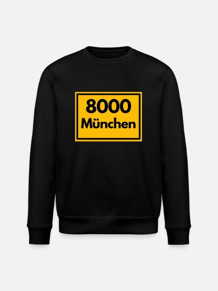Enseigne de lieu - puis Rétro urbain Code postal 8000 Munich - Sweat bio ROLLER Stanley/Stella Unisexe - noir