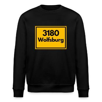 Panneau de lieu - puis rétro ancien code postal 3180 WOLFSBURG - Sweat bio ROLLER Stanley/Stella Unisexe - noir - Devant - Nik (191cm)