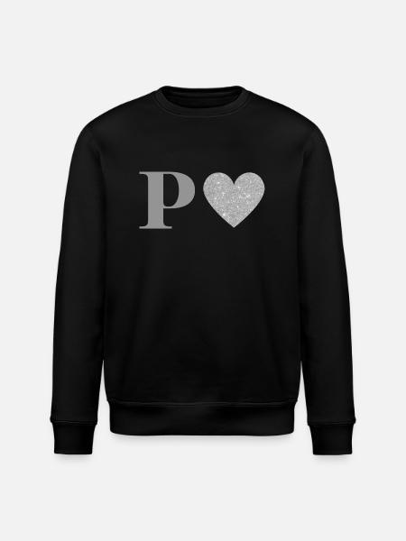 Silberner Herzbuchstabe p - Stanley/Stella Unisex Bio-Sweatshirt ROLLER - Schwarz