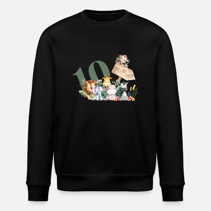 10th Birthday Personalized Safari - Stanley/Stella ROLLER Unisex Organic Sweatshirt - black