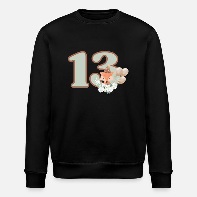 13th Birthday Fox Flowers - Stanley/Stella ROLLER Unisex Organic Sweatshirt - black