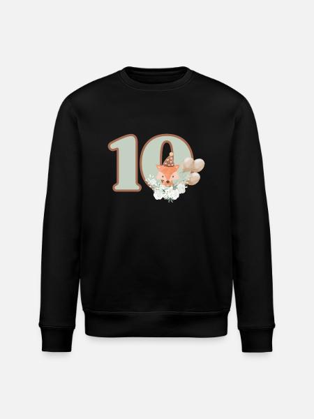 10th Birthday Fox Flowers - Stanley/Stella ROLLER Unisex Organic Sweatshirt - black