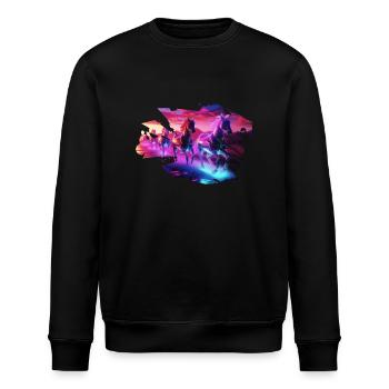 Electric Herd - Synthwave Horses - Stanley/Stella ROLLER Unisex Organic Sweatshirt - black - Front - Nik (191cm)