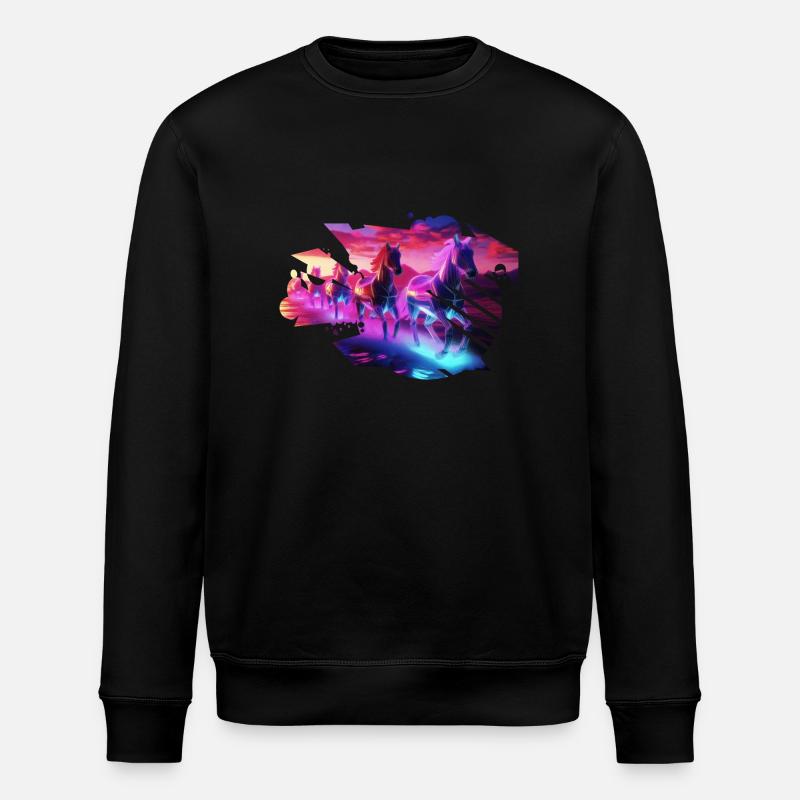 Electric Herd - Synthwave Horses - Stanley/Stella ROLLER Unisex Organic Sweatshirt - black