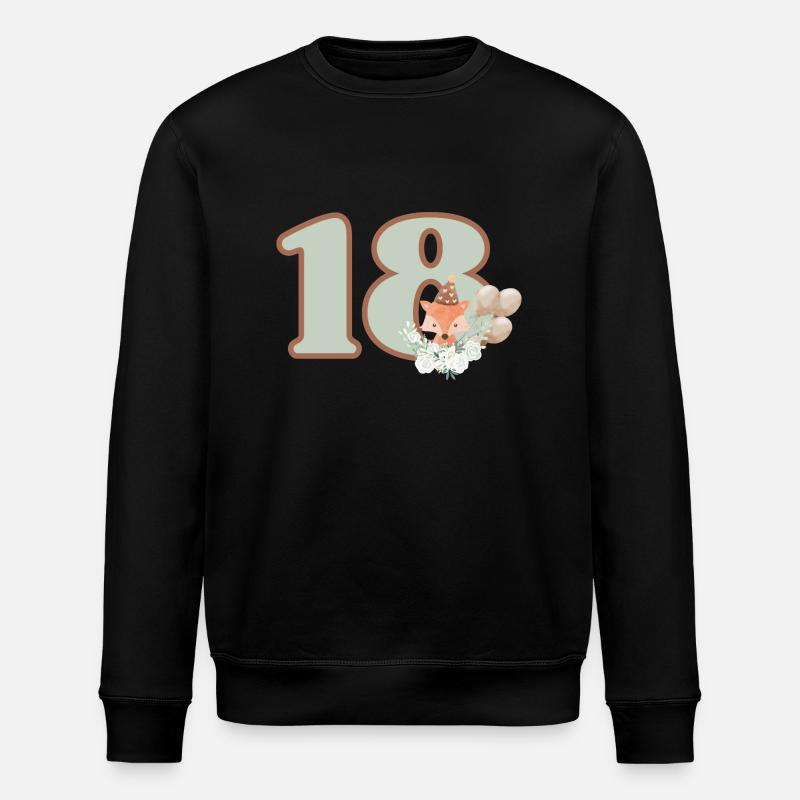 18th Birthday Fox Flowers - Stanley/Stella ROLLER Unisex Organic Sweatshirt - black