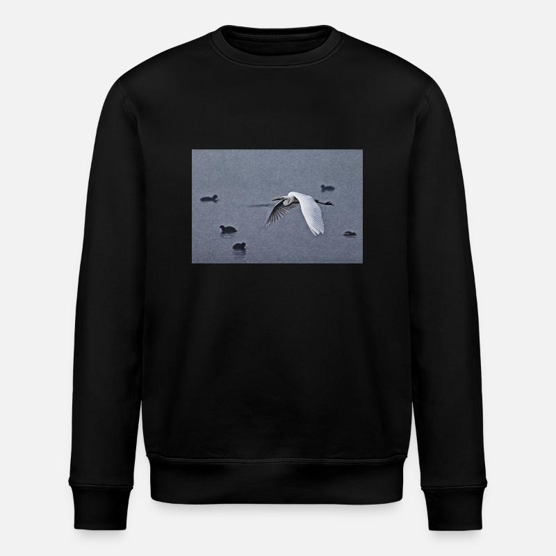 Great egrets in flight - Stanley/Stella ROLLER Unisex Organic Sweatshirt - black