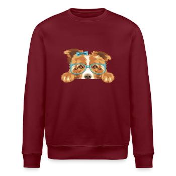 Peeking Border Collie Hund mit Schleife und Brille - Stanley/Stella Unisex Bio-Sweatshirt ROLLER - Burgunderrot - Vorne - Nik (191cm)