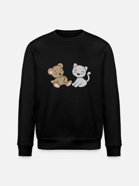 Bébé ours souriant et chaton - Sweat bio ROLLER Stanley/Stella Unisexe - noir