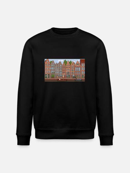 City centre Amsterdam - Pixel Art - Stanley/Stella ROLLER Unisex Organic Sweatshirt - black