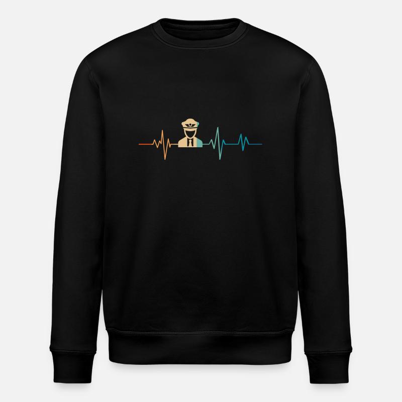 Heartbeat Retro Flugzeugpilot - Stanley/Stella Unisex Bio-Sweatshirt ROLLER - Schwarz