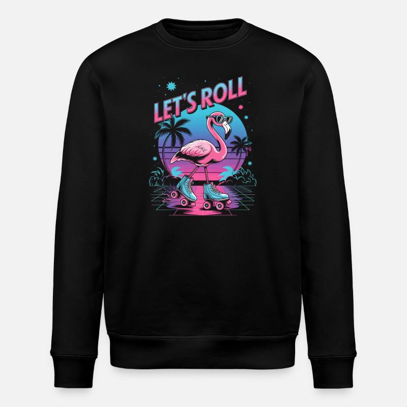 Flamingo auf Rollschuhen - Retro 80er - Stanley/Stella Unisex Bio-Sweatshirt ROLLER - Schwarz