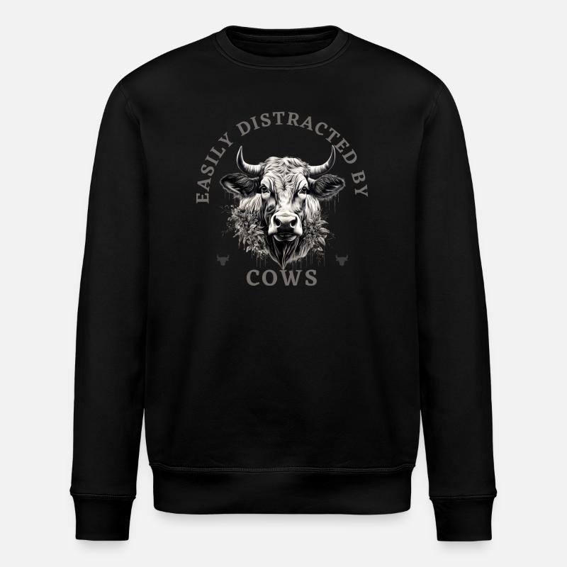 Easily distracted by cows - Stanley/Stella ROLLER Unisex Organic Sweatshirt - black