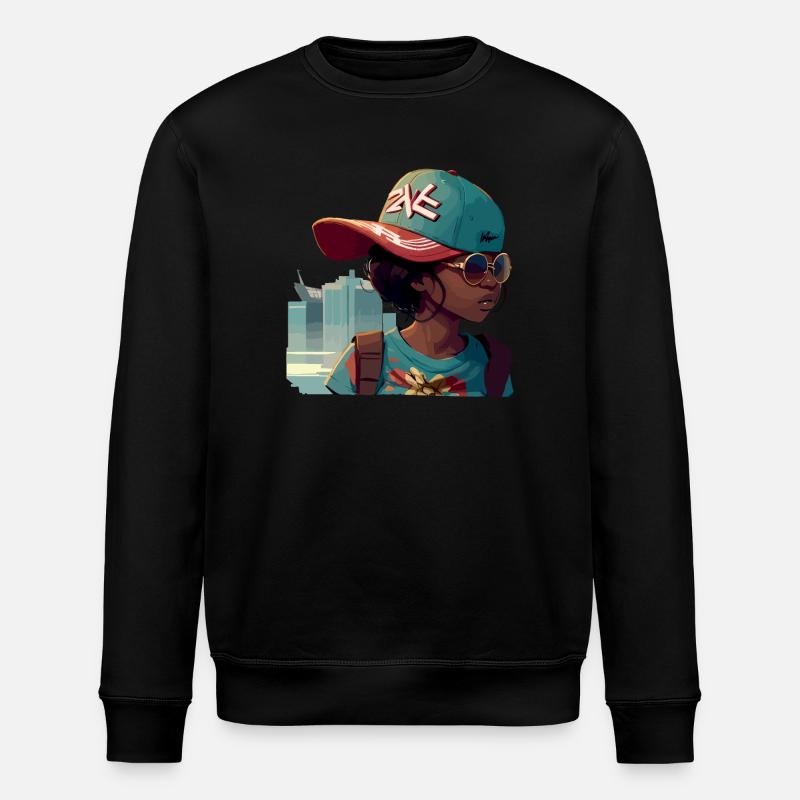 Urbanes Mädchen mit Sonnenbrille - Stanley/Stella Unisex Bio-Sweatshirt ROLLER - Schwarz