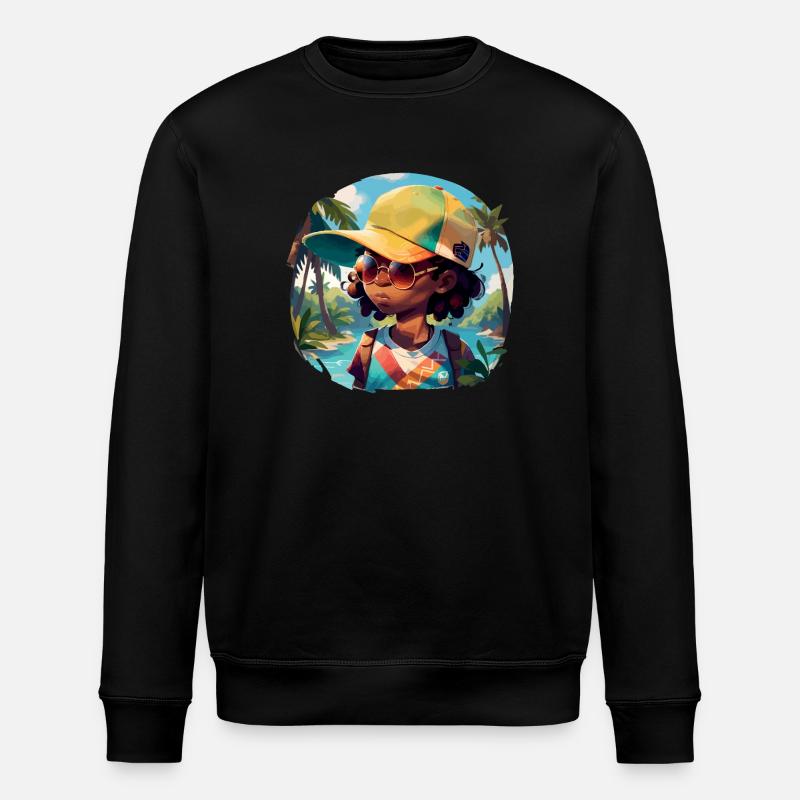 Black Kid sur Tropical Beach - Sweat bio ROLLER Stanley/Stella Unisexe - noir
