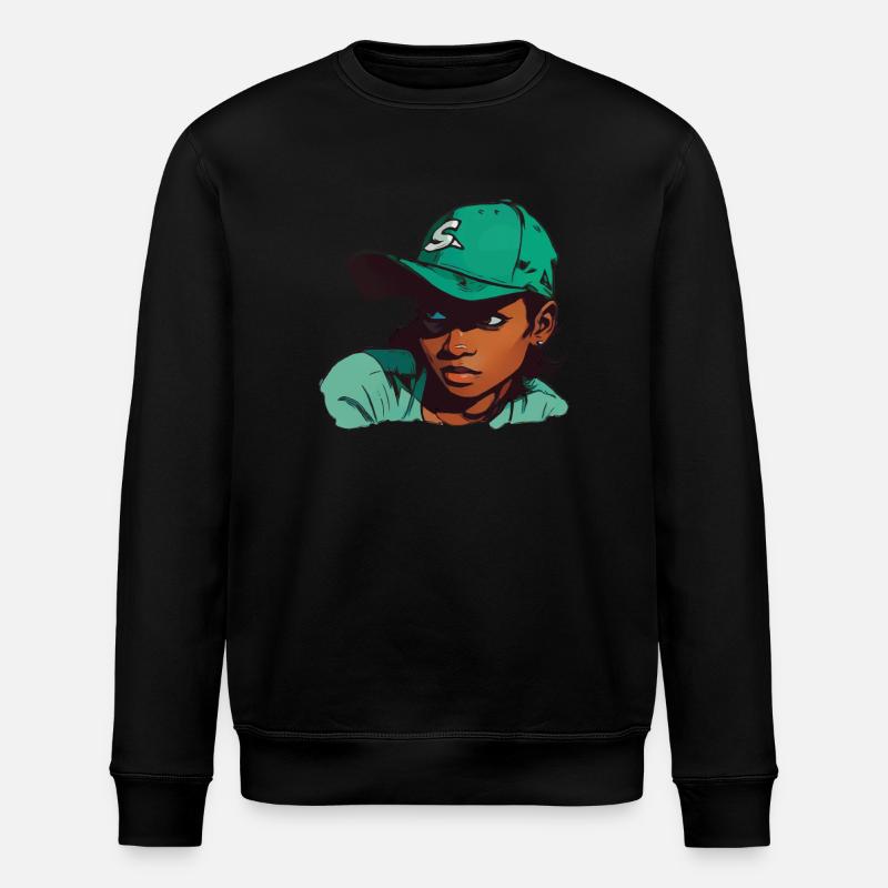 Hellhäutiges Mädchen mit Baseballmütze - Stanley/Stella Unisex Bio-Sweatshirt ROLLER - Schwarz