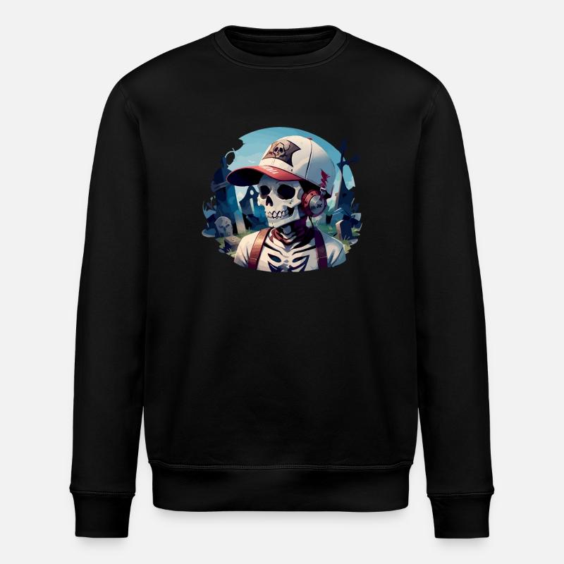 Friedhofsschädel mit Kopfhörern - Stanley/Stella Unisex Bio-Sweatshirt ROLLER - Schwarz
