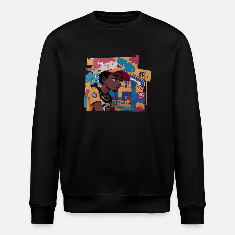 Black Kid devant Graffiti Background - Sweat bio ROLLER Stanley/Stella Unisexe - noir