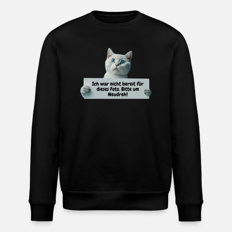 Süße Katze mit Schild - Stanley/Stella Unisex Bio-Sweatshirt ROLLER - Schwarz
